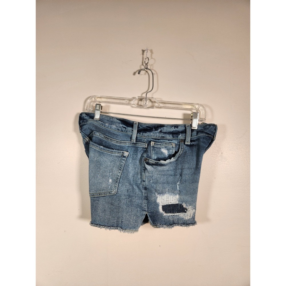 MAURICES Distressed Denim Shorts Juniors 7/8 Blue Raw Hem‎ Mid Rise Stretch Boho
